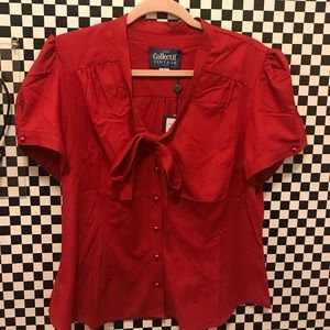 NWT Collectif Retro Blouse Red Bow Button Down